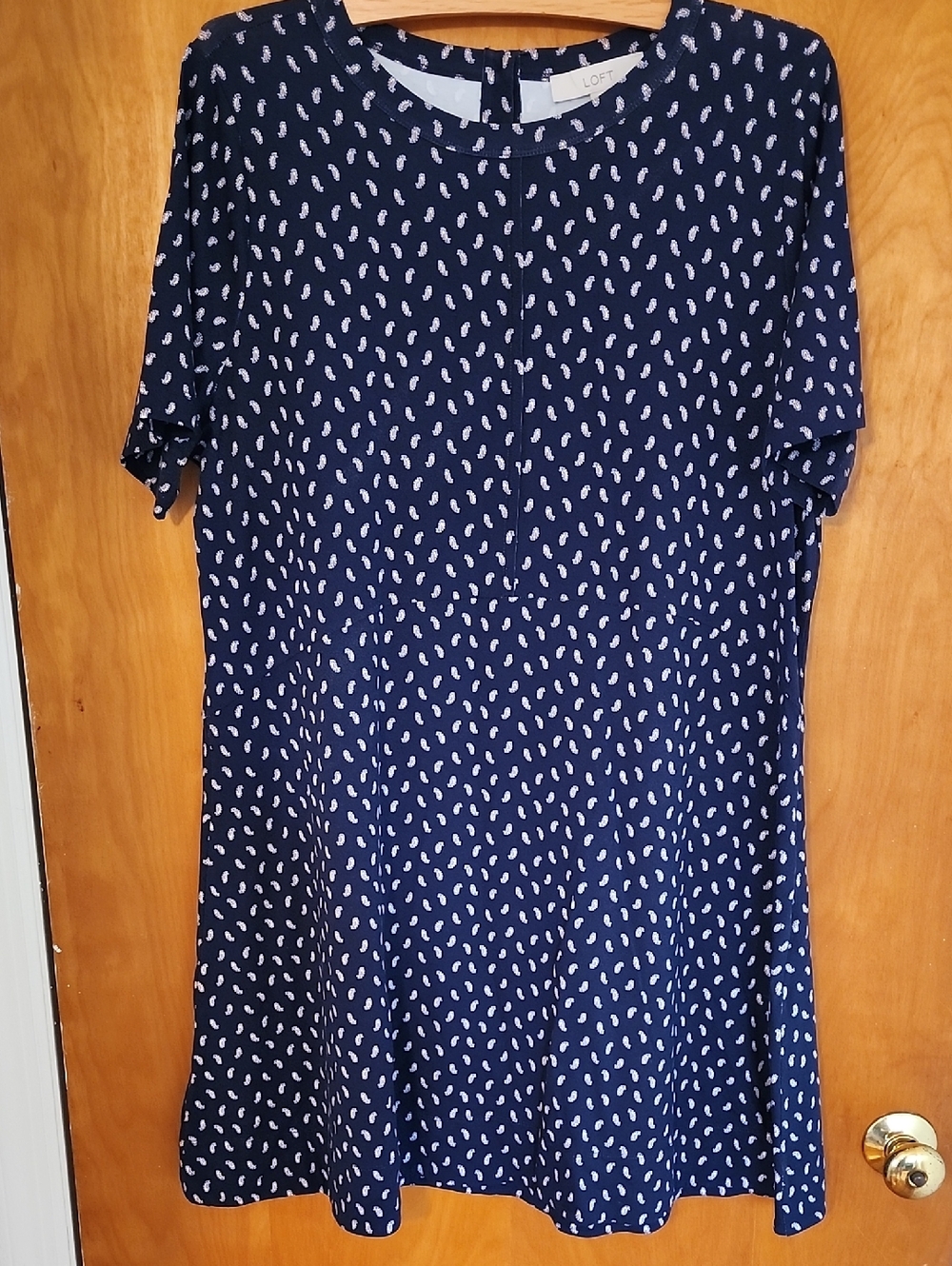 LOFT Navy Dress with White Paisley Dot Pattern